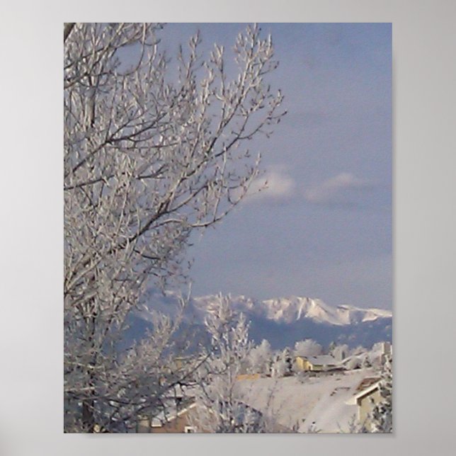 Winter wonderland frosty mountain scene poster (Front)