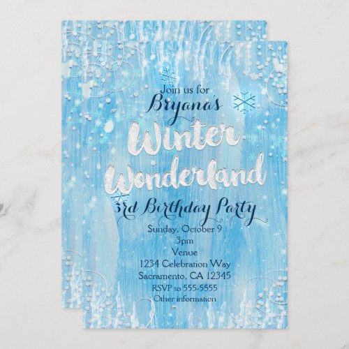 Winter Wonderland Frozen Ice Blue Party Invitation