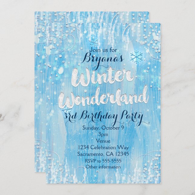 Winter Wonderland Frozen Ice Blue Party Invitation (Front/Back)
