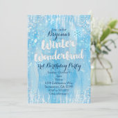 Winter Wonderland Frozen Ice Blue Party Invitation (Standing Front)