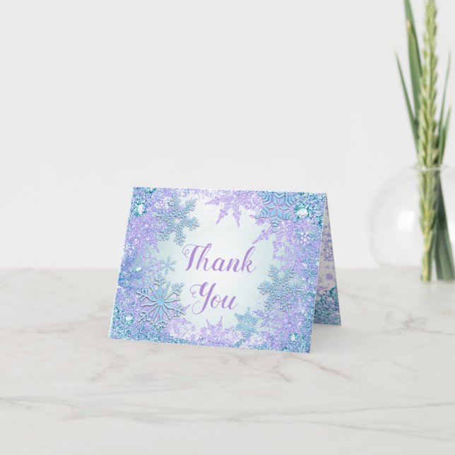Winter Wonderland Frozen Snowflake Thank You Cards (Front)