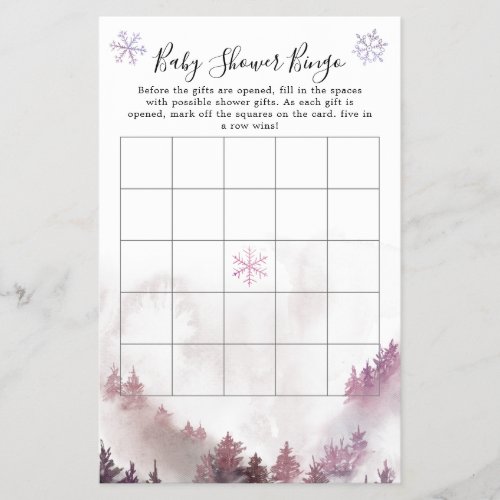 Winter Wonderland Girl Baby Shower Bingo Game