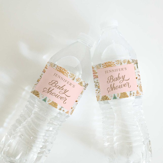Winter Wonderland Girl Baby Shower Water Bottle Label (Pink Winter Wonderland Baby Shower Water Bottle Labels)