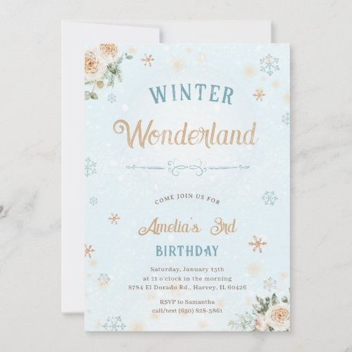 Winter Wonderland Girl Frozen Snow Birthday Party Invitation