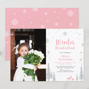 Winter Wonderland Girl Photo Birthday Invitation