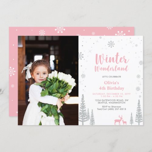Winter Wonderland Girl Photo Birthday Invitation