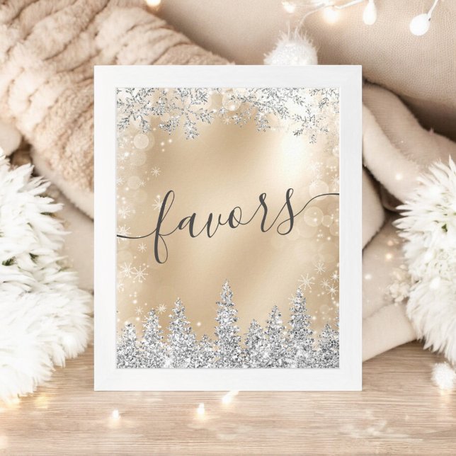 Winter Wonderland Gold Silver Bridal Shower Favors Poster (Winter Wonderland Gold Silver Bridal Shower Favors Poster)