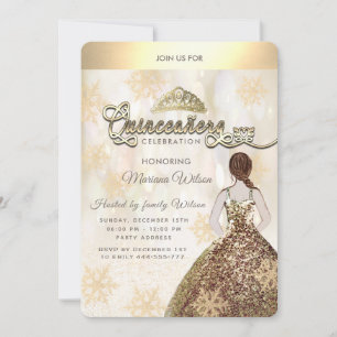 Winter wonderland Gold snowflake girl Quinceañera Invitation