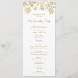 Winter Wonderland Gold Snowflakes Wedding Program