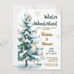 Winter Wonderland Green Neutral Baby Shower Invitation