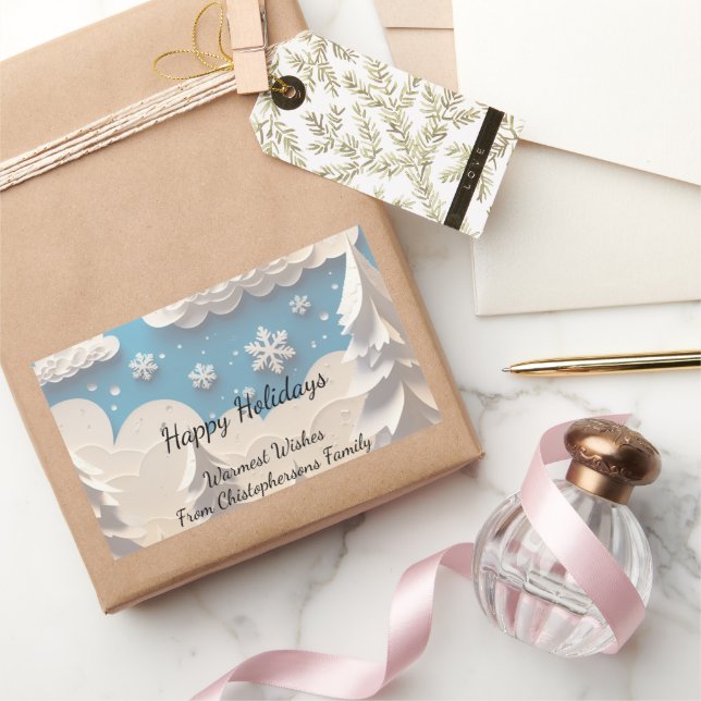 Winter Wonderland Happy Holidays Rectangular Sticker (Gifting)