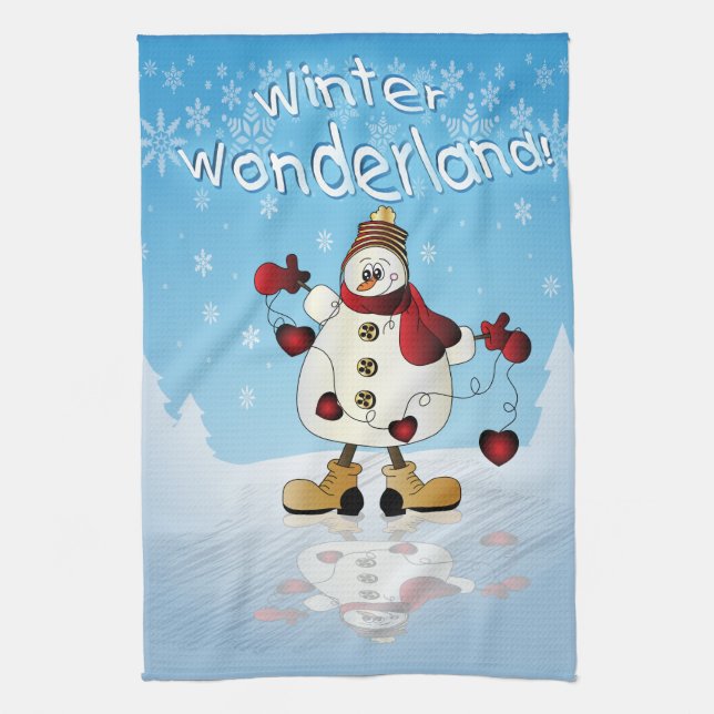 Winter Wonderland Heart Snowmen Towel (Vertical)