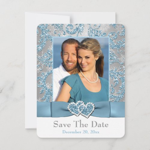 Winter Wonderland Hearts PHOTO Save The Date Card