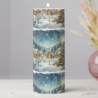 Winter Wonderland Holiday Home Pillar Candle