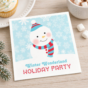 Winter Wonderland Holiday Party Snowman Blue Paper Napkins