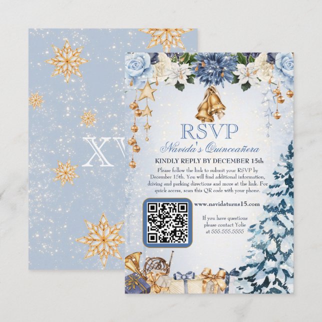Winter Wonderland Holiday Quinceanera QR Code RSVP Card (Front/Back)