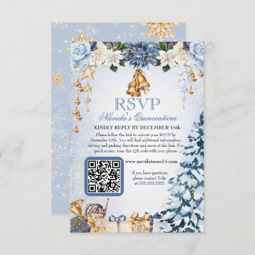 Winter Wonderland Holiday Quinceanera QR Code RSVP Card
