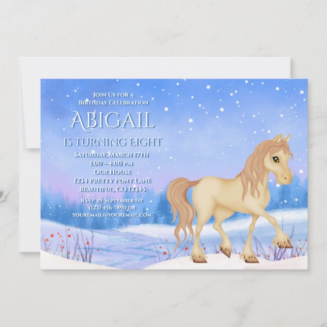 Winter Wonderland Horse and Snow Birthday Invitation (Front)