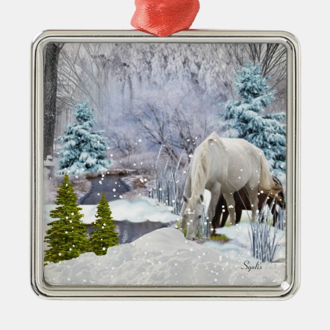 Winter Wonderland Horse Christmas Tree Metal Ornament (Front)