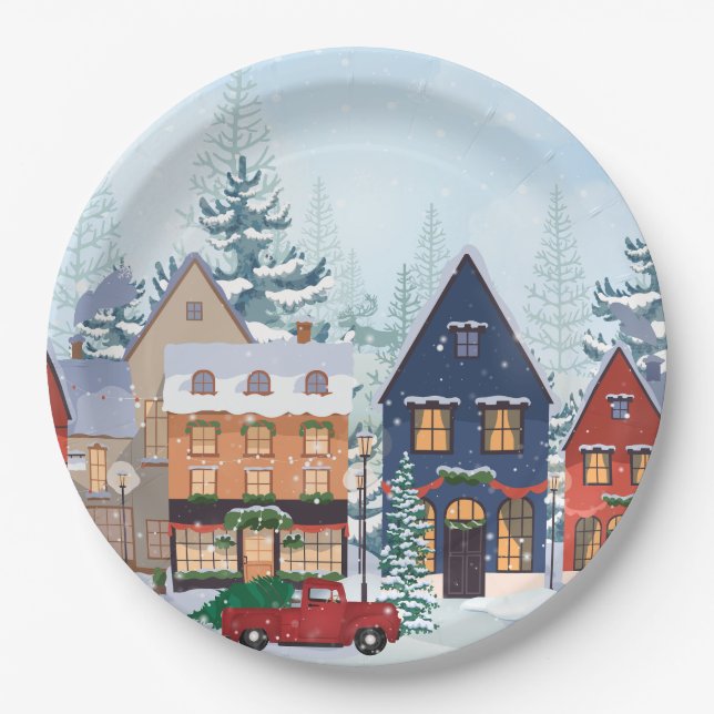 Winter wonderland houses  paper plates (Front)