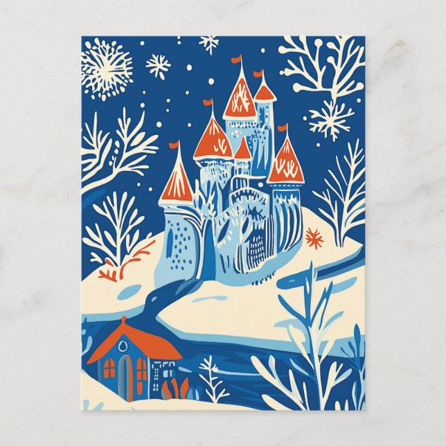 Winter Wonderland, Ice Castle, Holiday folk art Postcard (Front)