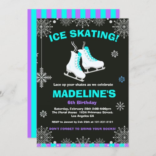 Winter Wonderland Ice Skating Chalkboard Birthday Invitation