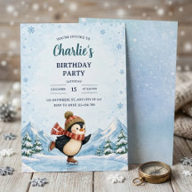 Winter Wonderland Ice Skating Penguin Birthday