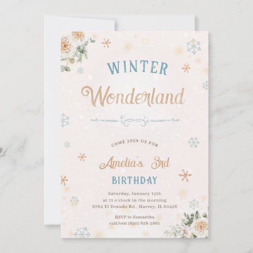 Winter Wonderland Ice Snow Princess Girl Birthday Invitation