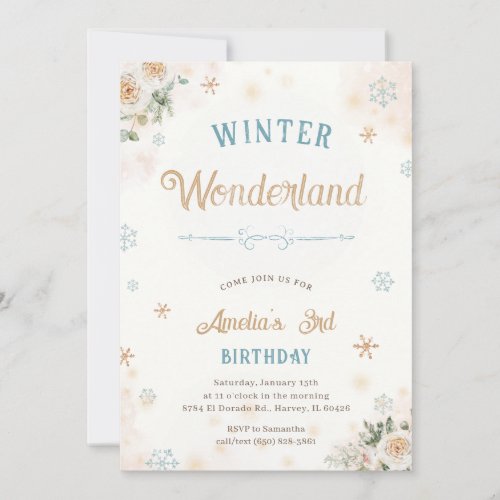 Winter Wonderland Ice Snow Princess Girl Birthday  Invitation