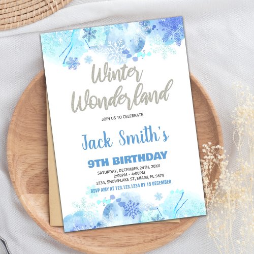 Winter Wonderland Invitations Blue Silver Snow