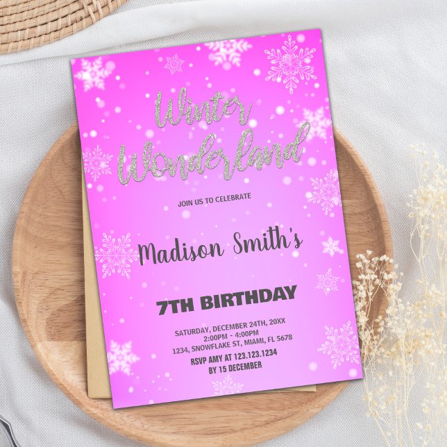 Winter Wonderland Invitations Gold Glitter Pink (Winter Wonderland Invitations Gold Glitter Pink)