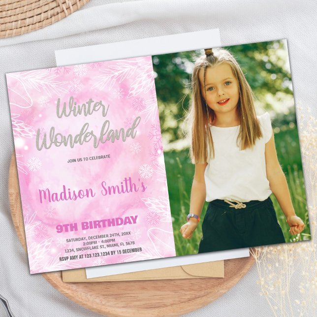 Winter Wonderland Invitations Pink Silver Photo (Winter Wonderland Invitations Pink Silver Photo)