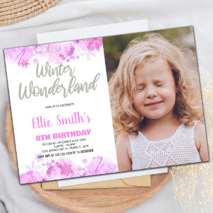 Winter Wonderland Invitations Pink Snow with photo