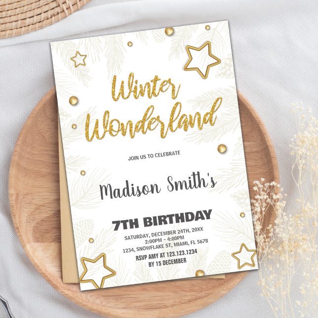 Winter Wonderland Invitations Star Gold Glitter  (Winter Wonderland Invitations Star Gold Glitter)