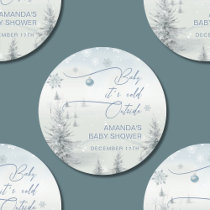 Winter Wonderland Its Cold Outside Boy Baby Shower Classic Round Sticker