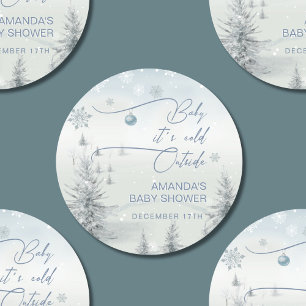 Winter Wonderland Its Cold Outside Boy Baby Shower Classic Round Sticker