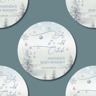 Winter Wonderland Its Cold Outside Boy Baby Shower Classic Round Sticker