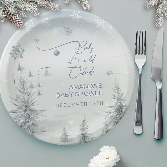 Winter Wonderland Its Cold Outside Boy Baby Shower Paper Plates (Creator Uploaded)