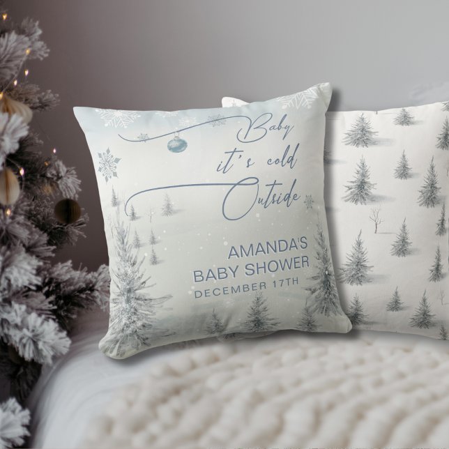 Winter Wonderland Its Cold Outside Boy Baby Shower Throw Pillow (Creator Uploaded)