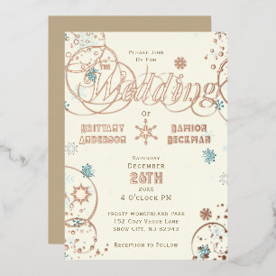 Winter Wonderland Ivory Blue Snowflake Wedding Foil Invitation