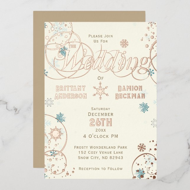 Winter Wonderland Ivory Blue Snowflake Wedding Foil Invitation (Front/Back)
