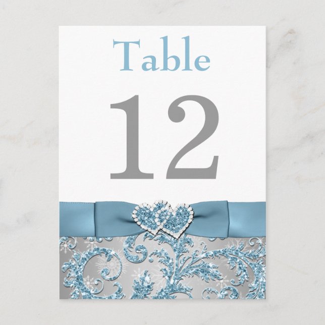 Winter Wonderland, Joined Hearts Table Number Card (Front)