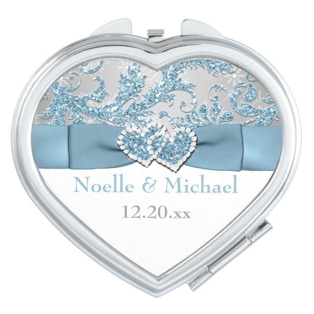 Winter Wonderland, Joined Hearts Wedding Compact Mirror (Front)