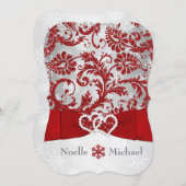 Winter Wonderland Joined Hearts Wedding Invite Red (Front/Back)