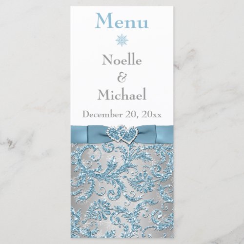 Winter Wonderland Joined Hearts Wedding Menu Card