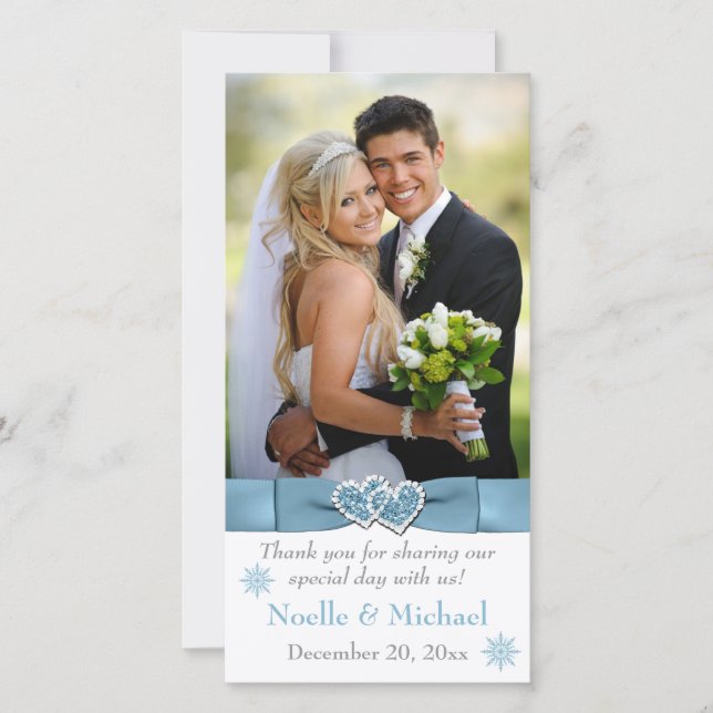 Winter Wonderland Joined Hearts Wedding Photo Card (Front)