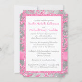 Winter Wonderland Joined Hearts Wedding - Pink Invitation (Back)
