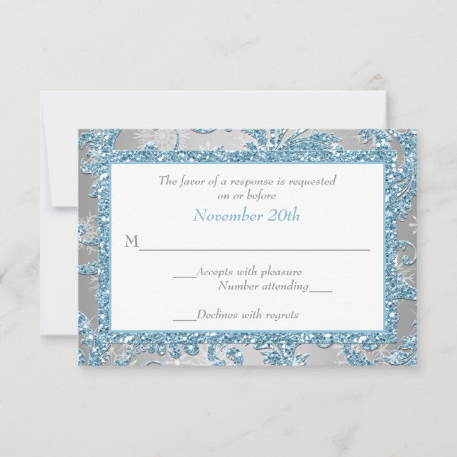 Winter Wonderland, Joined Hearts Wedding RSVP 3 (Front)