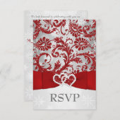 Winter Wonderland Joined Hearts Wedding RSVP - Red (Front/Back)