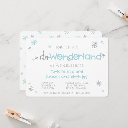 Winter Wonderland Joint Birthday Party Any Age Invitation